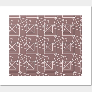 White lines, abstract geometry on a brown background Posters and Art